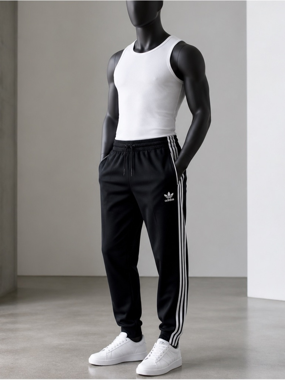adidas Black Joggers with White Three-Stripes- Men’s